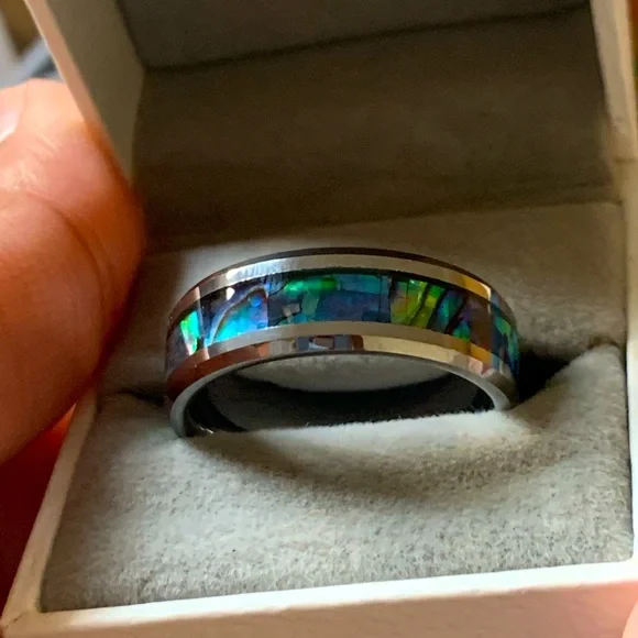 8mm Abalone Shell Tungsten Carbide Wedding Band Mens
